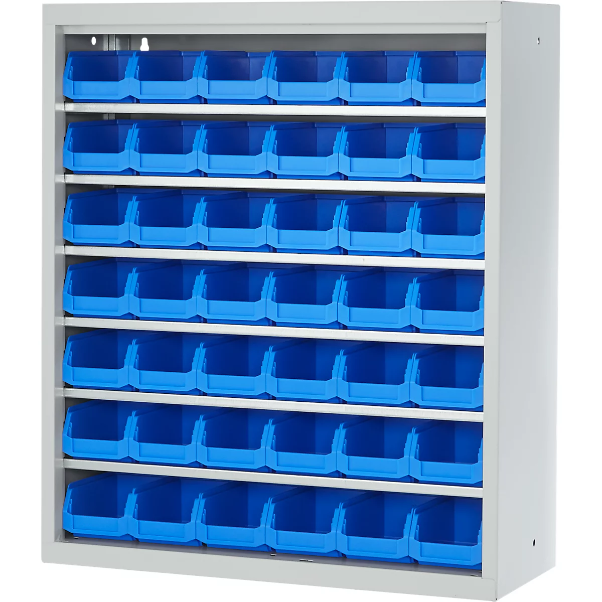 Magazijnkast - B 700 x D 300 x H 830 mm - 6 legborden - 42 bakken - zonder deuren - lichtgrijs