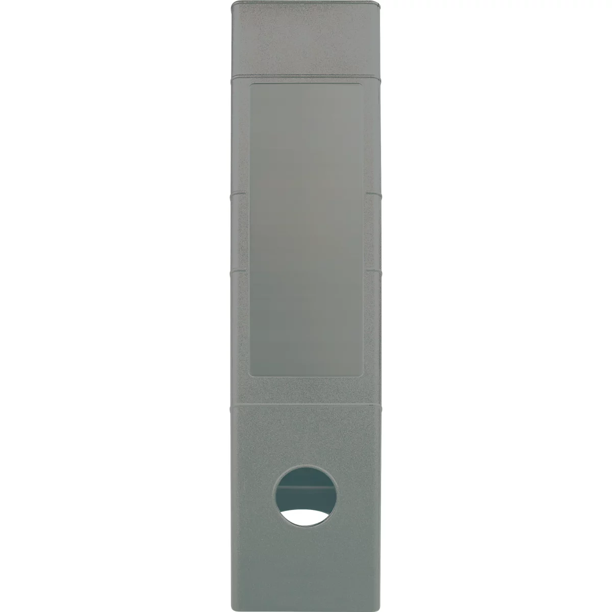 Gray rectangular product with an oval hole at the bottom.