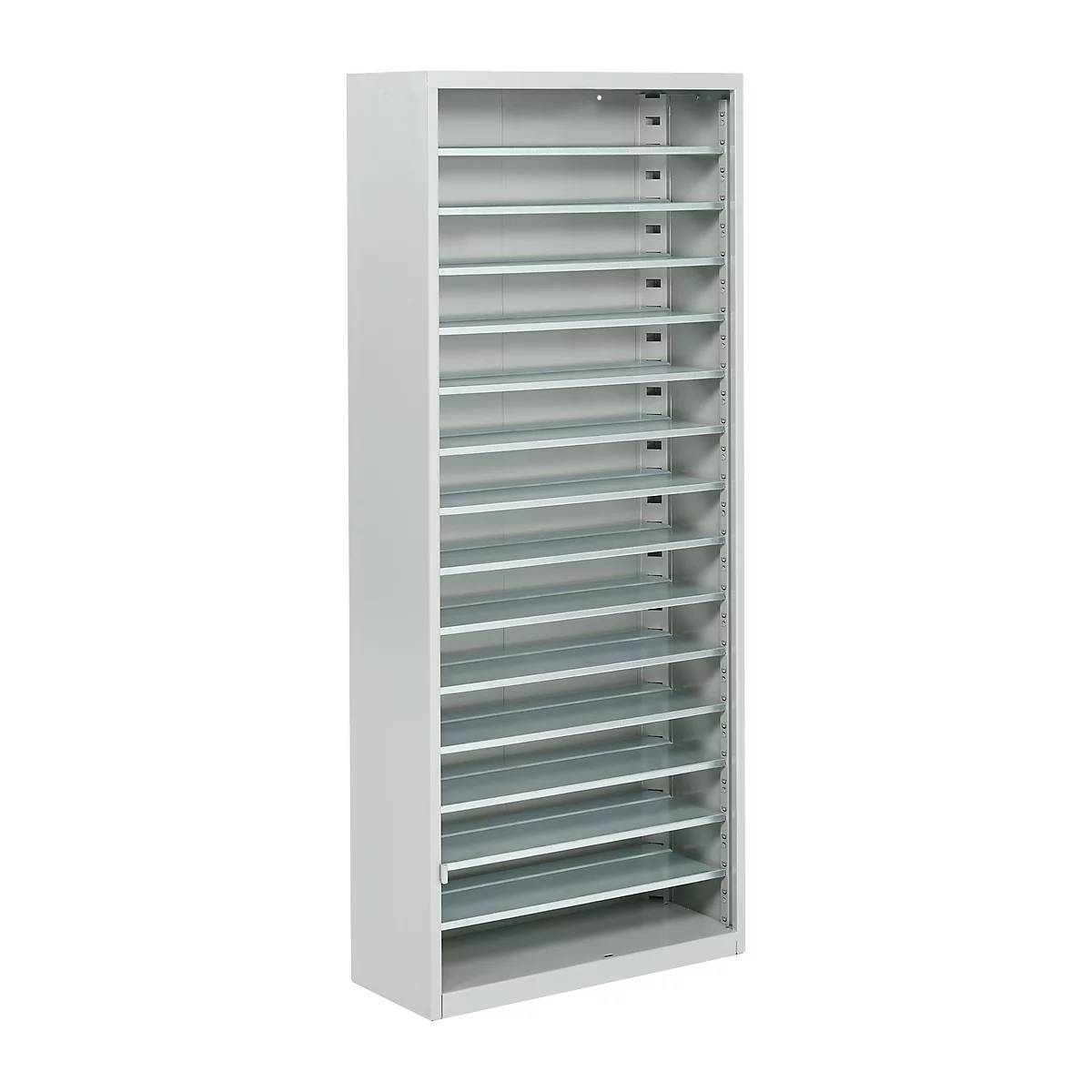 Magazinregal, 1690 mm hoch, 14 Böden, ohne Kästen, lichtgrau