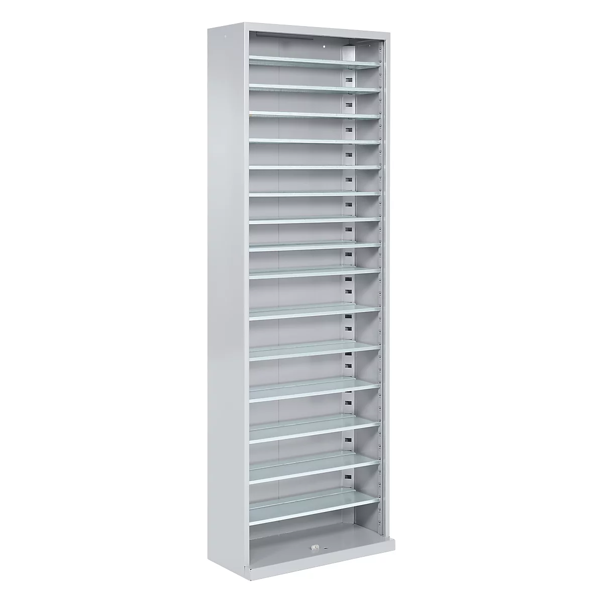 Magazinschrank, 1980 mm hoch, 15 Böden, ohne Kästen, ohne Türen, hellsilber