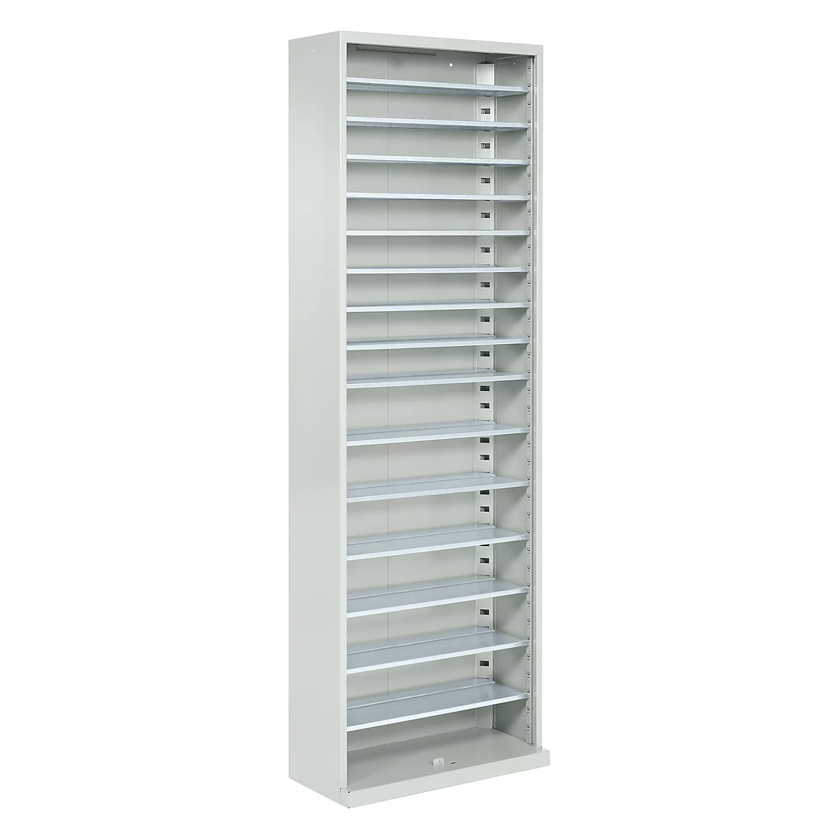 Magazinschrank, 1980 mm hoch, 15 Böden, ohne Kästen, ohne Türen, lichtgrau