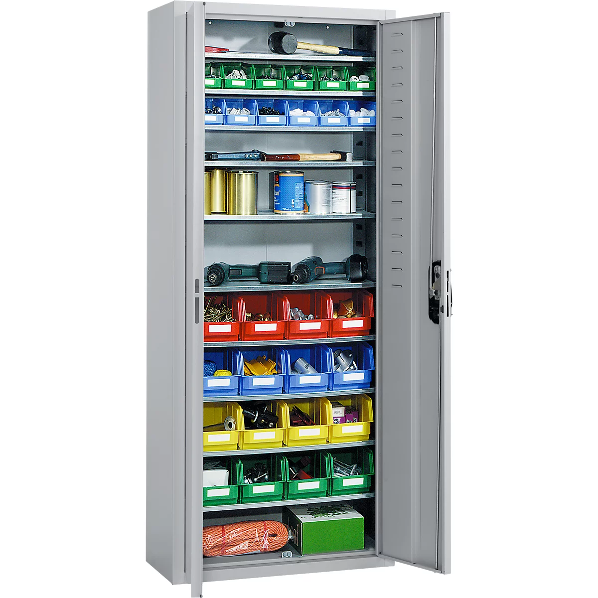 Magazinschrank, inkl. 28 Lager-Fix-Kasten, hellsilber
