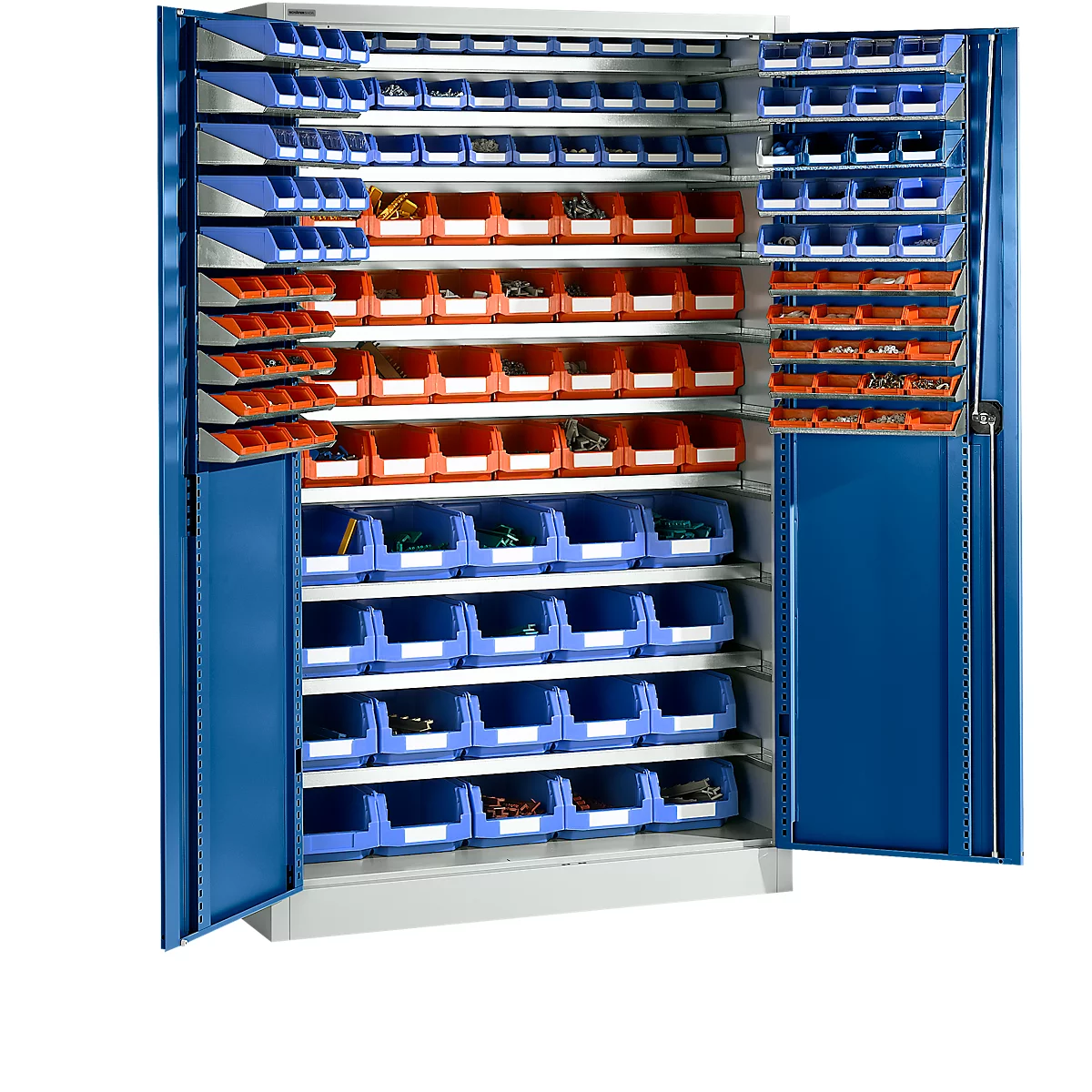 Magazinschrank, mit Ausstattung, B 1200 x T 500 x H 1935 mm, lichtgrau/enzianblau 