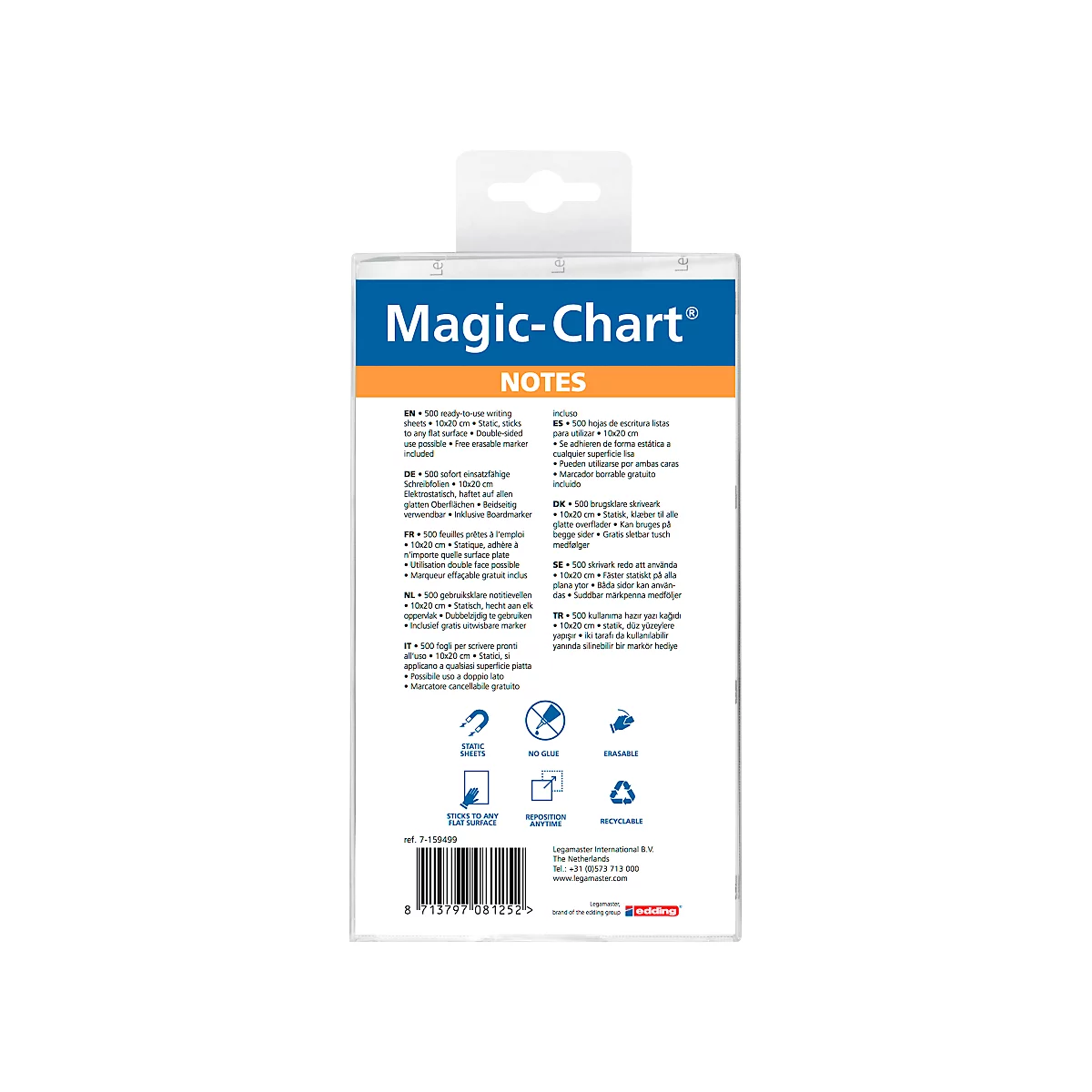 Magic Chart Notes Legamaster, rechthoekig, blanco, 2-zijdig beschrijfbaar, zelfklevend, incl. boardmarker, B 200 x H 100 mm, polypropyleen, geassorteerde kleuren, 5 x 100 stuks.