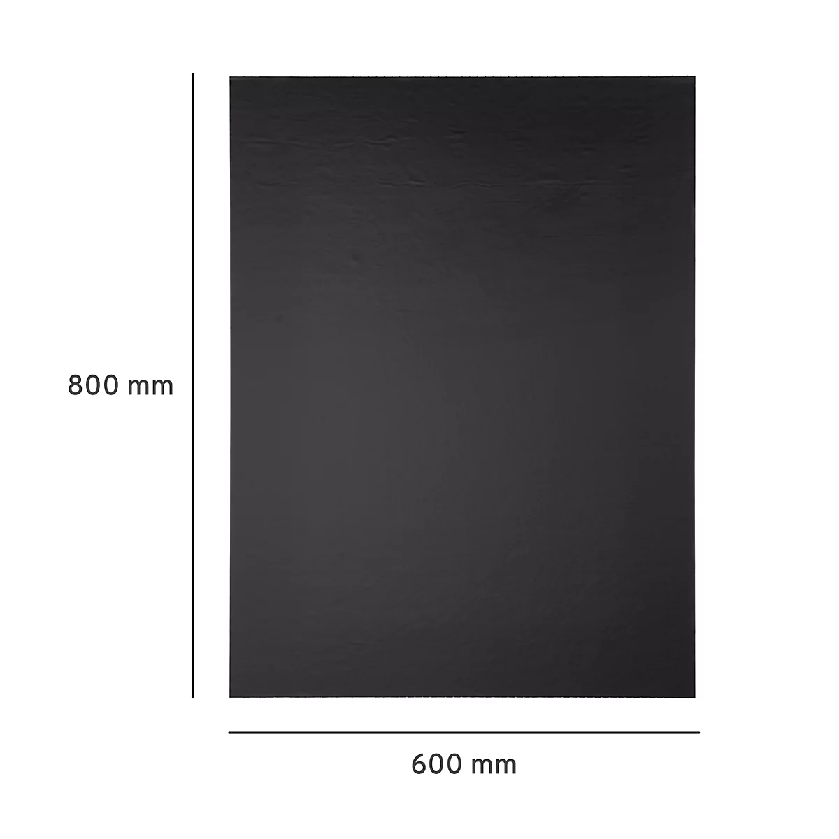 Eine schwarze Tafel mit den Maßen 600 x 800 mm, beschriftet mit Maßangaben.