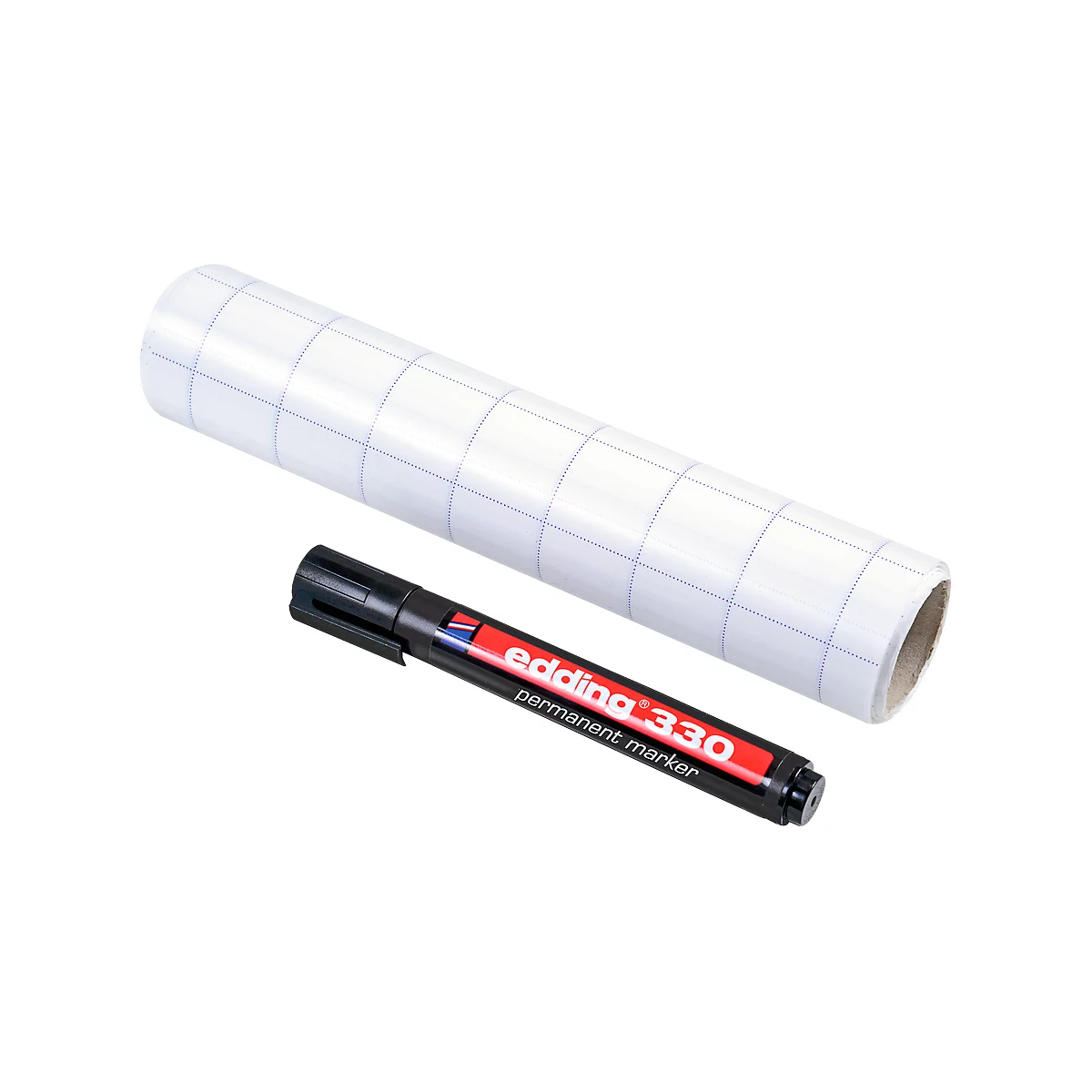 Rolle Transparentpapier und schwarzer Edding-Permanentmarker.