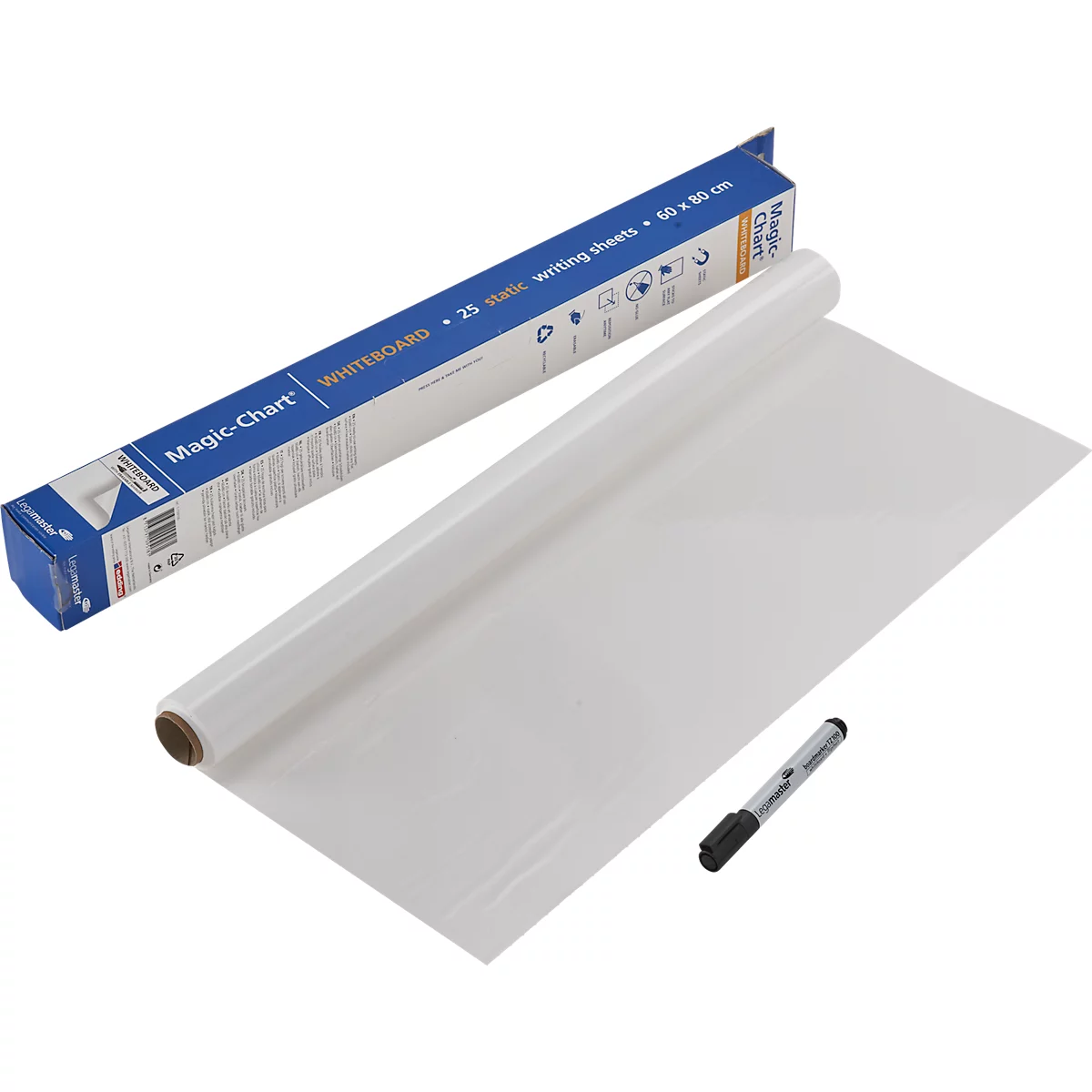 Magic Charts Legamaster, para pizarras blancas, en blanco, autoadhesivo y rotulable, incl. marcador de pizarra, An 600 x Al 800 mm, 100 % reciclable, polipropileno, blanco, 25 hojas