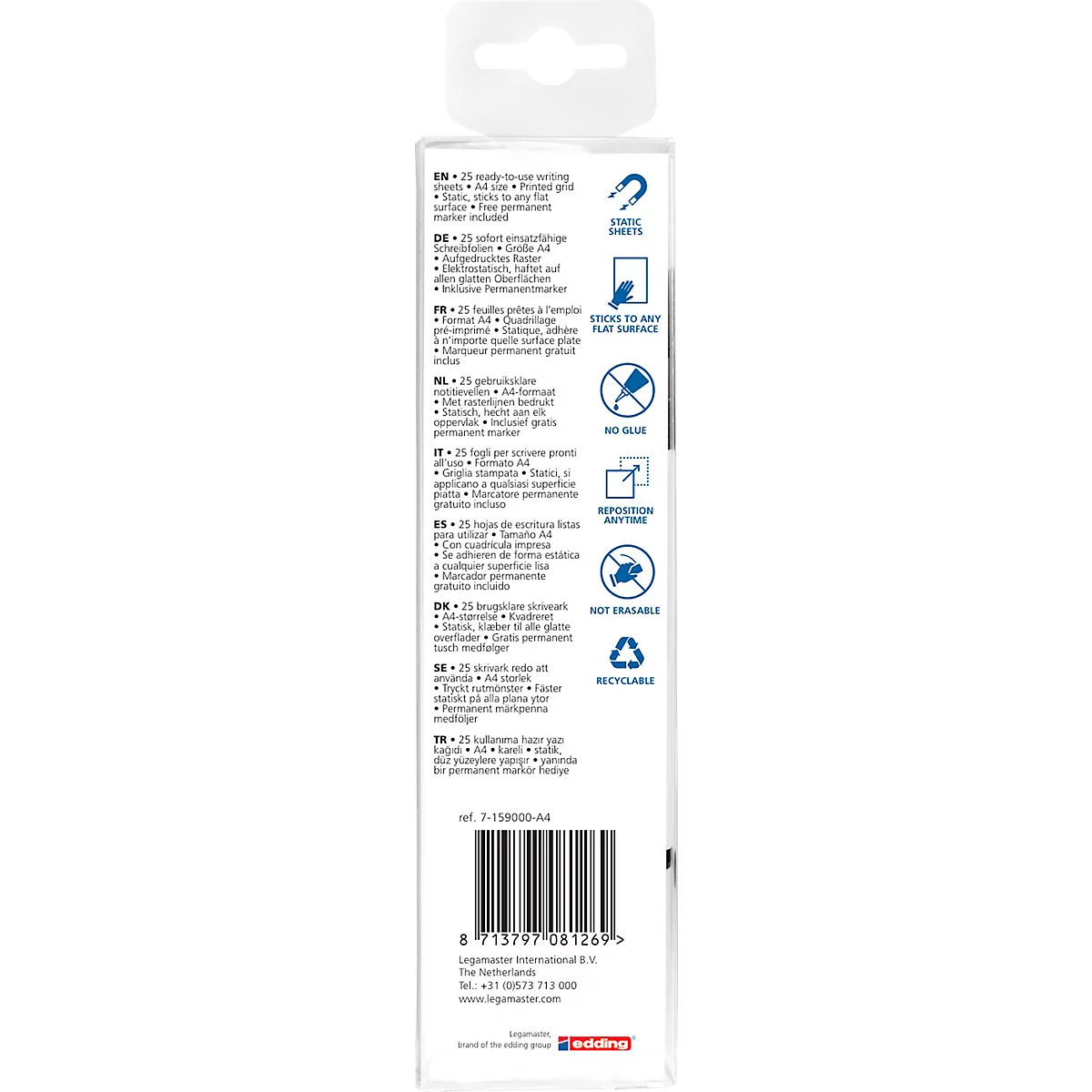 Magic Charts Legamaster, para rotafolios, cuadriculado, autoadhesivo y rotulable, incl. rotulador permanente, L 300 x A 200 mm, 100 % reciclable, polipropileno, blanco, 25 hojas