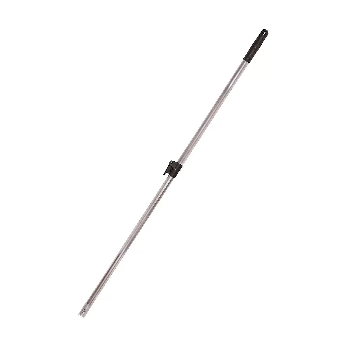 A gray telescopic pole with black handle and adjustment mechanism.