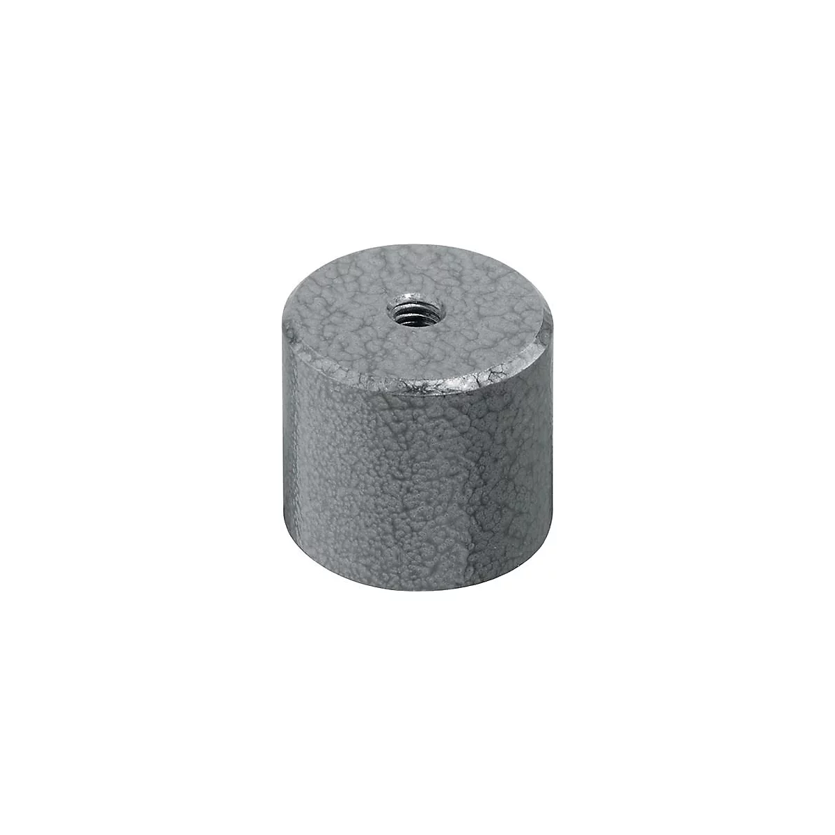 Cilindrisch metalen onderdeel, grijs getextureerd, met schroefdraad in het midden.