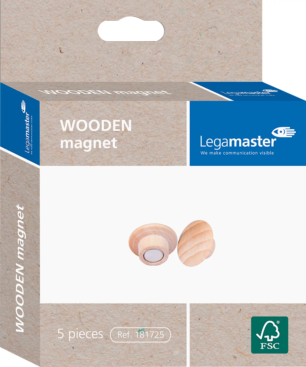 Magnet Legamaster WOODEN, 5 Stück, für Legamaster White und -Glasboards, ⌀ 25 x H 15,5 mm, Buchenholz, lackiert