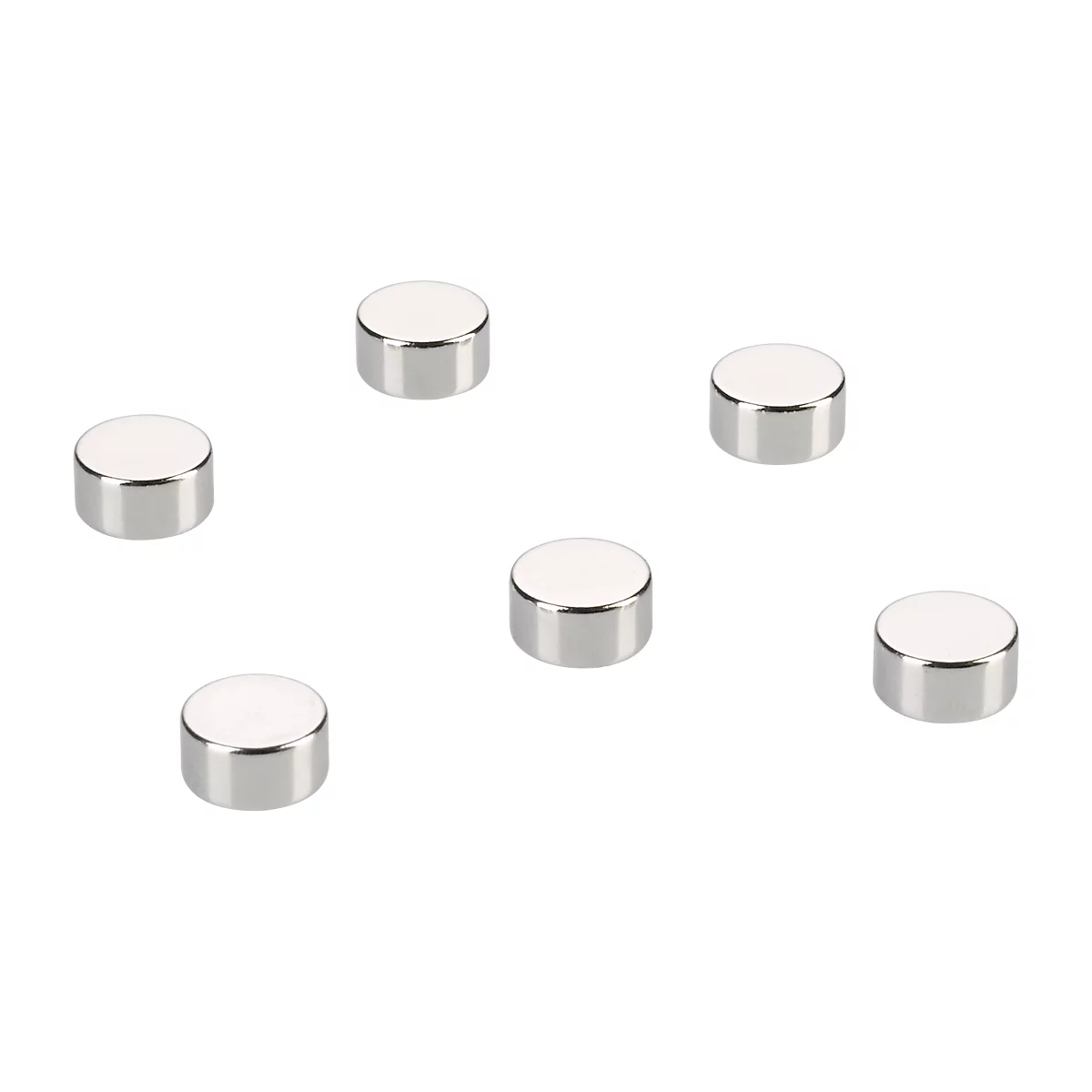 Magnete, für Glas-Magnettafeln, rund, Haftkraft bis 3 kg, Ø 10 x H 5 mm, Metall, chromfarben, 6 Stück