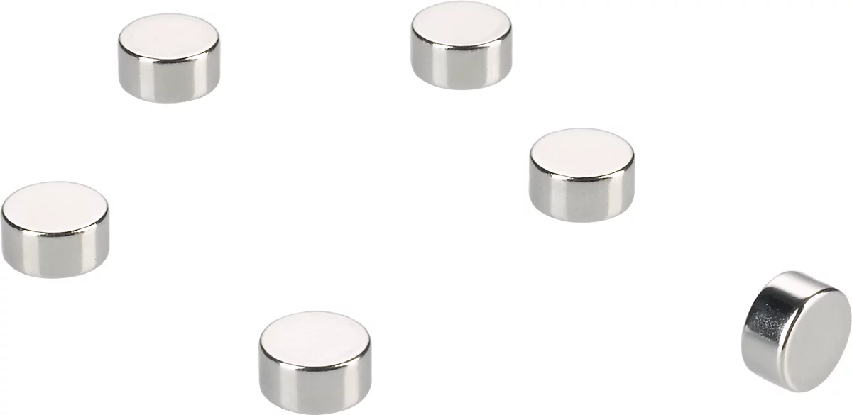 Magnete, für Glas-Magnettafeln, rund, Haftkraft bis 3 kg, Ø 10 x H 5 mm,  Metall, chromfarben, 6 Stück günstig kaufen