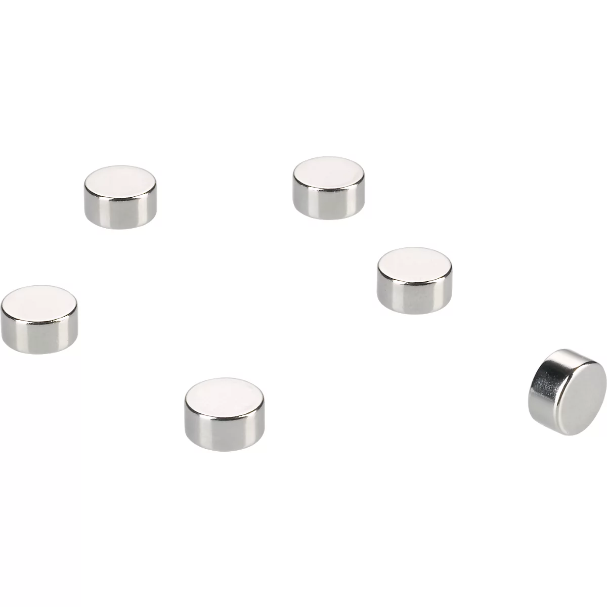 Magnete, für Glas-Magnettafeln, rund, Haftkraft bis 3 kg, Ø 10 x H 5 mm, Metall, chromfarben, 6 Stück