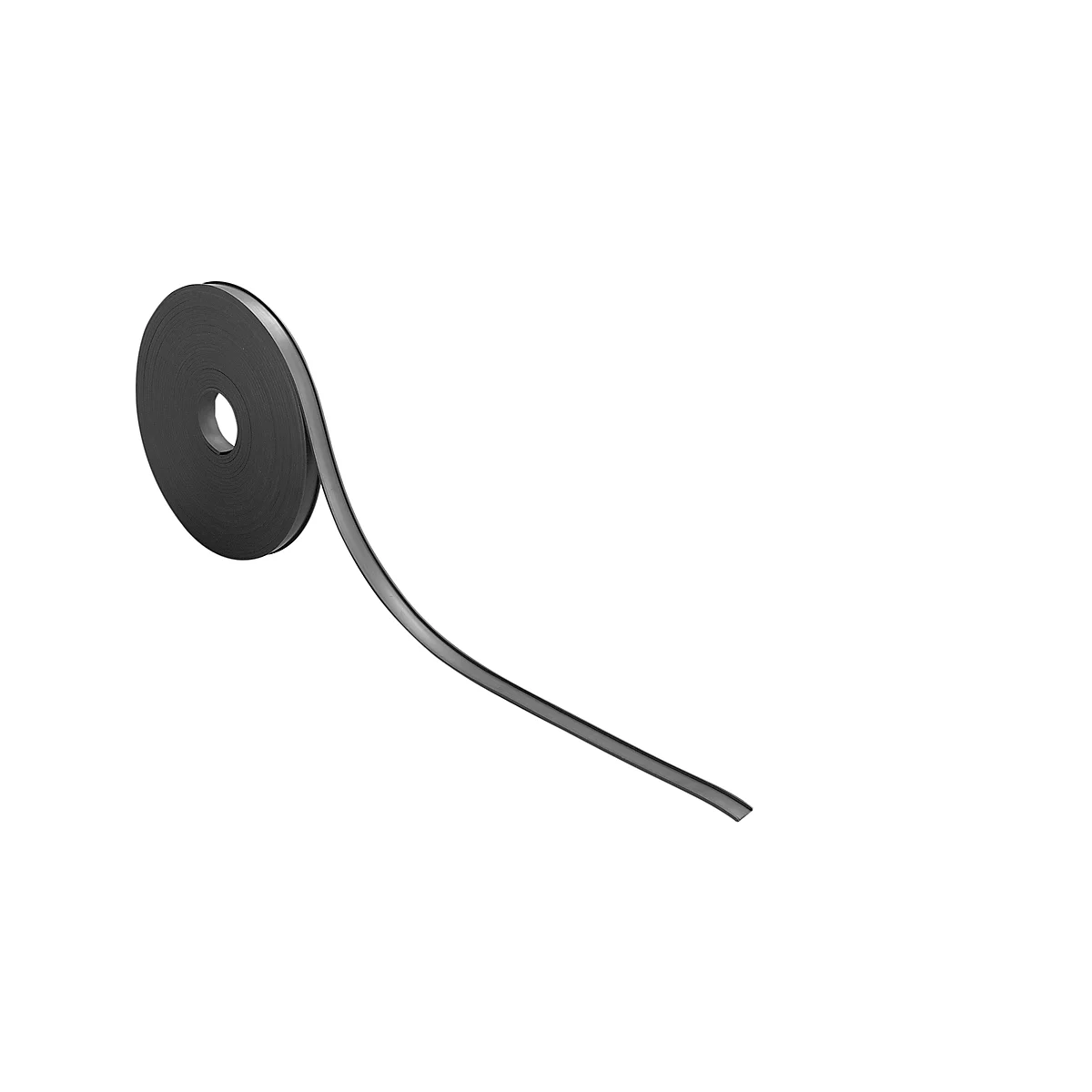 Gray adhesive tape unwinding from a roll, set against a white background.
