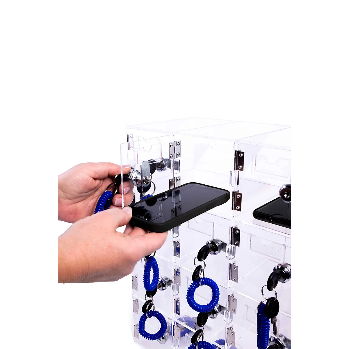 Magnetoplan Armoire de rangement pour smartphone, pour jusqu'à 20 téléphones portables, verrouillable, L 530 x P 180 x H 425 mm, acrylique, transparent