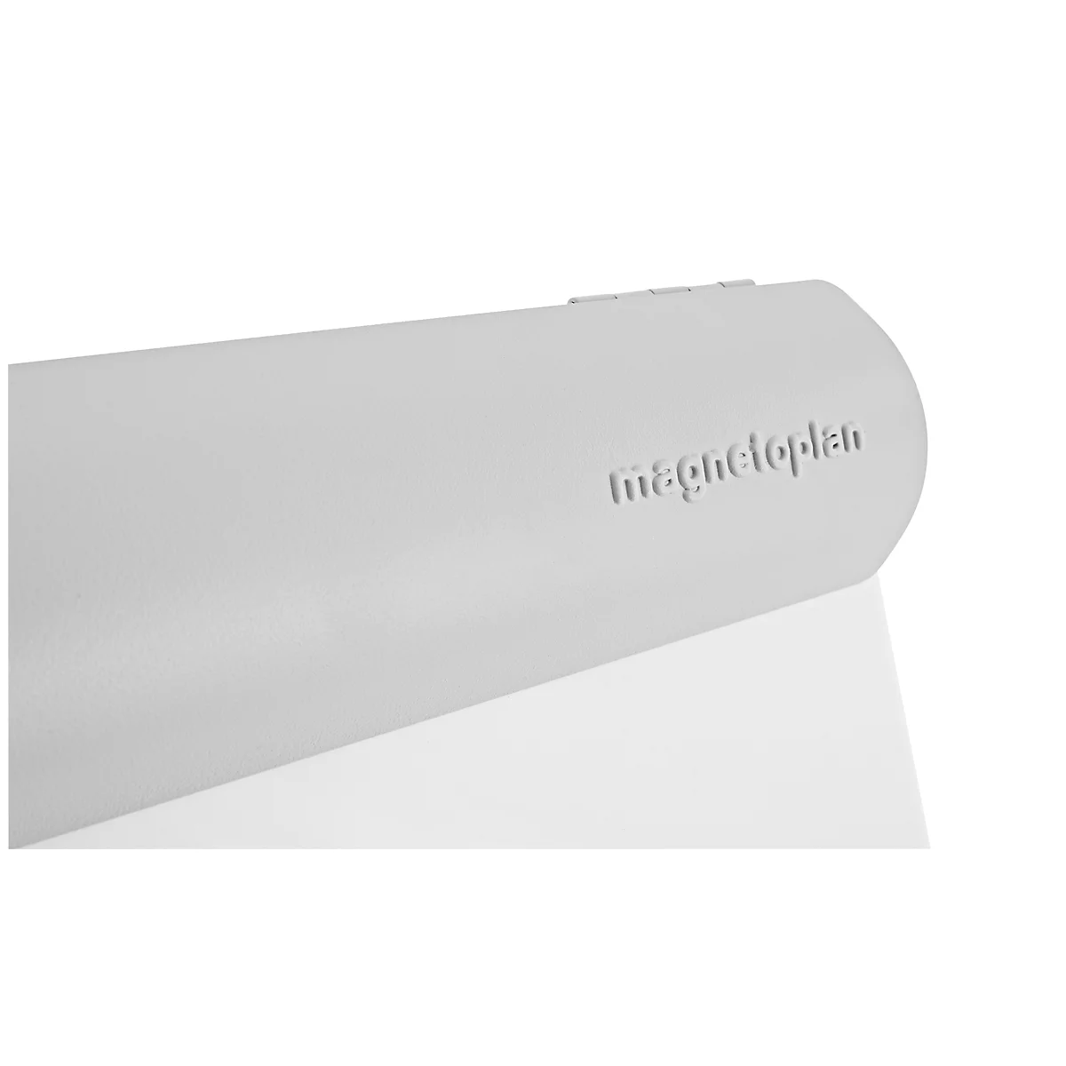 Lichtgrijze pen met de inscriptie magnetoplan. De pen is afgebeeld op een wit oppervlak.