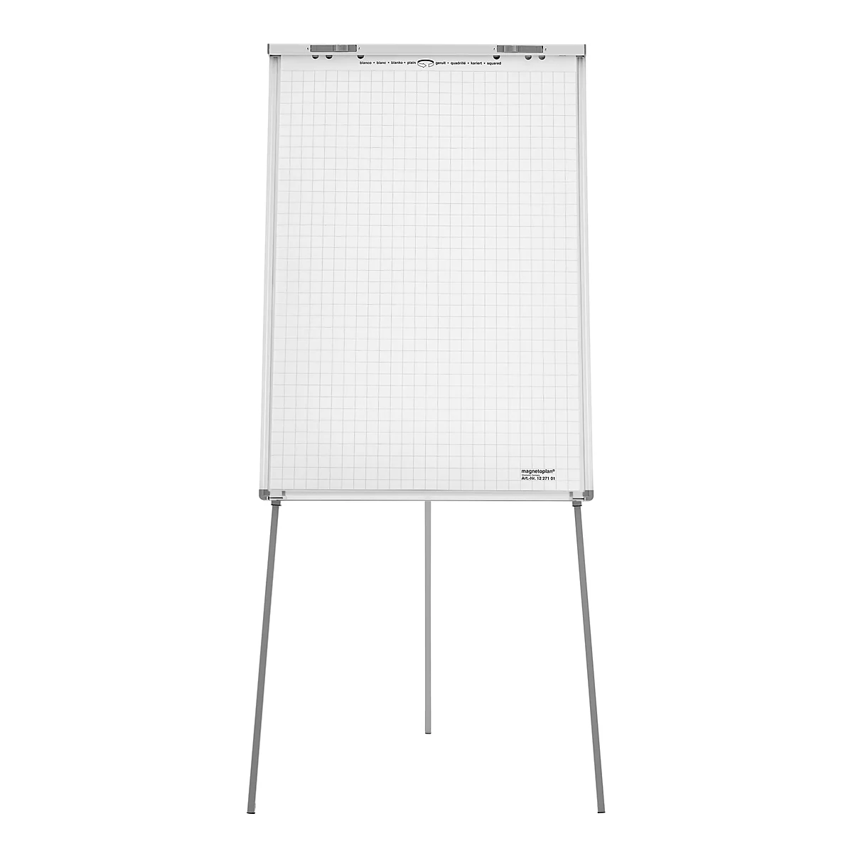 Een wit flip-overbord met geruit papier op een statief.