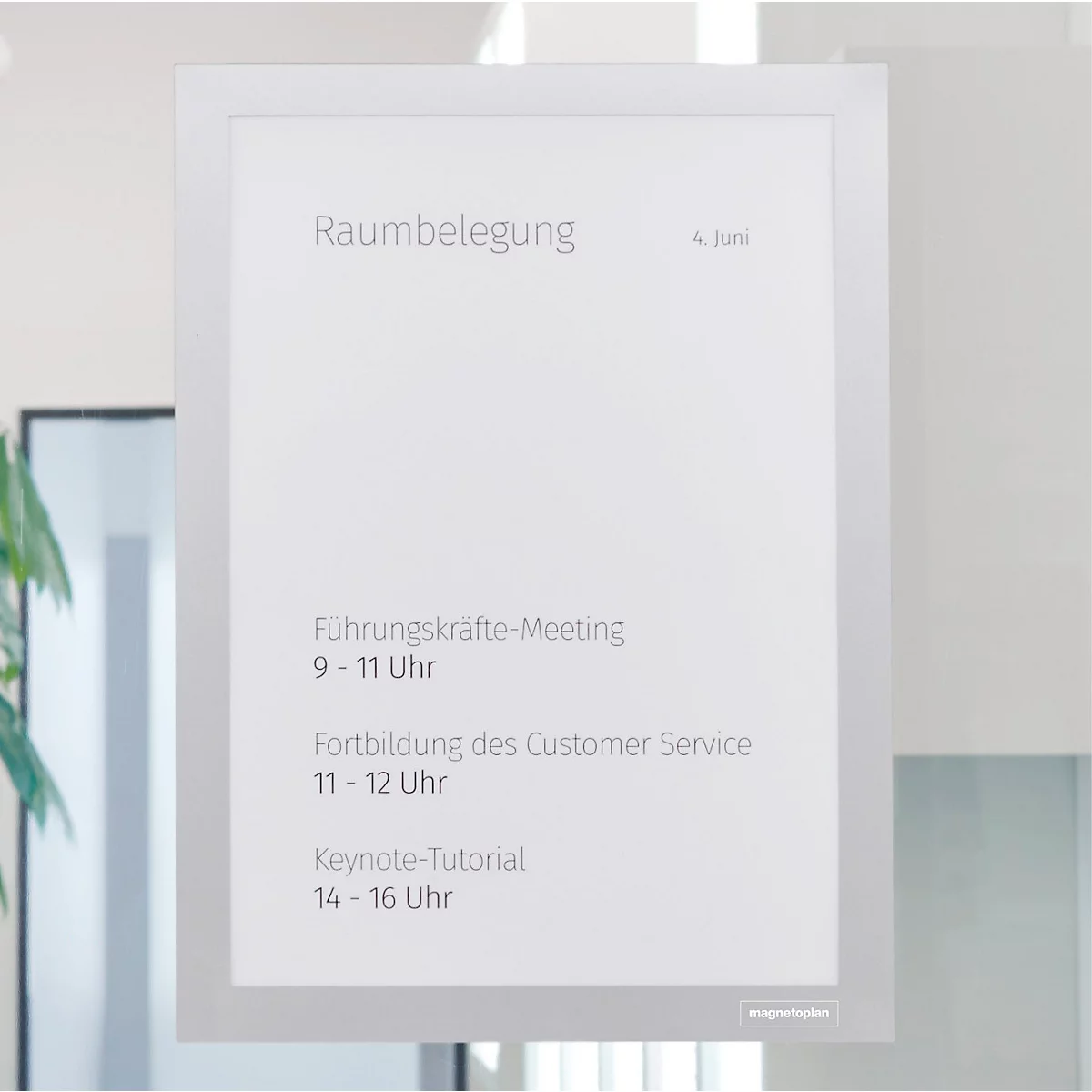 Selbstklebender Magnetoplan Info-Rahmen mit Produktinformationen zu Größen, Farben und Packungsinhalt auf weißem Grund.