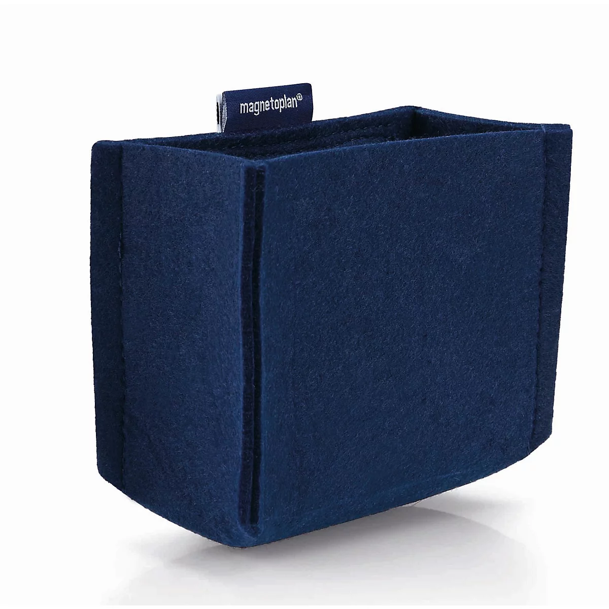 Organisateur rectangulaire en feutre bleu foncé avec étiquette magnetplan sur fond clair.