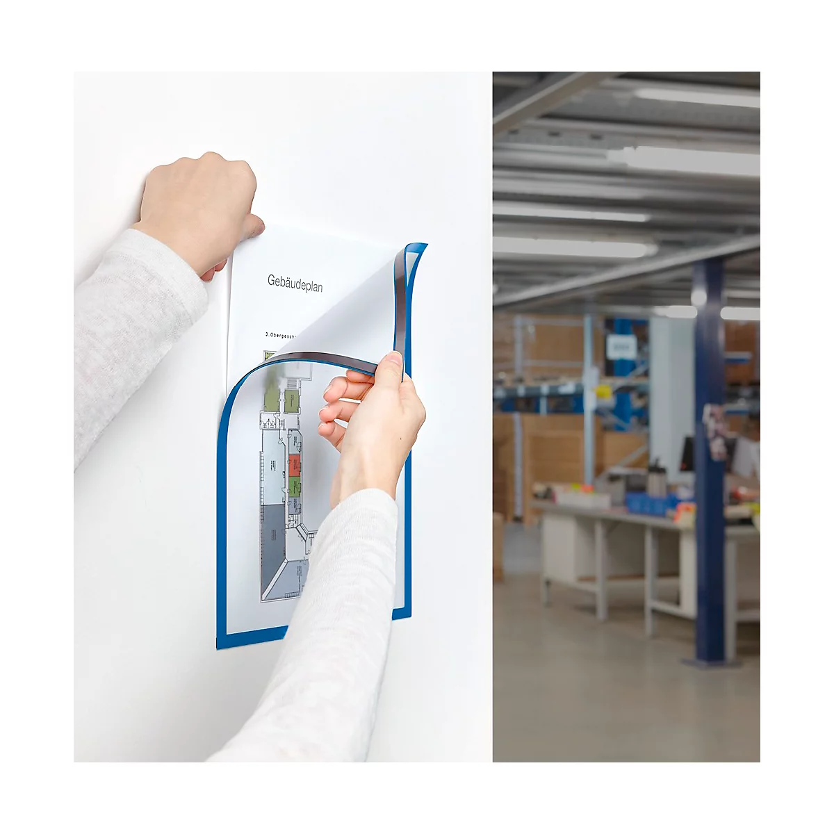 Magnetischer Informationsrahmen, der an Whiteboards oder Metalloberflächen haftet und leicht gewechselt werden kann.