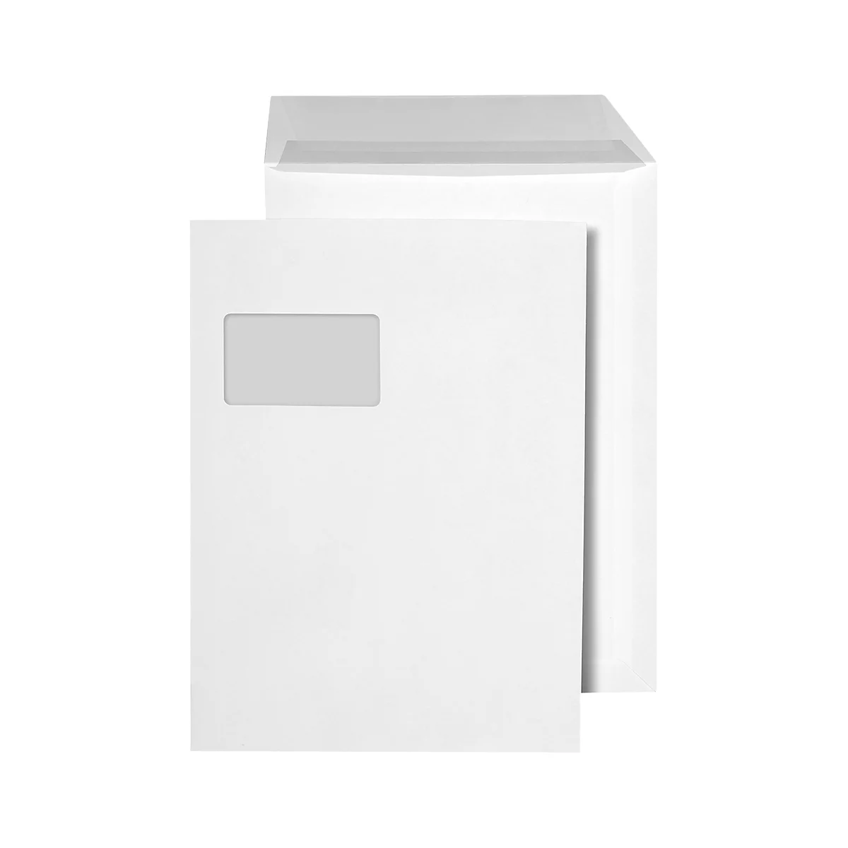 Two white envelopes, one with a window, against a white background.