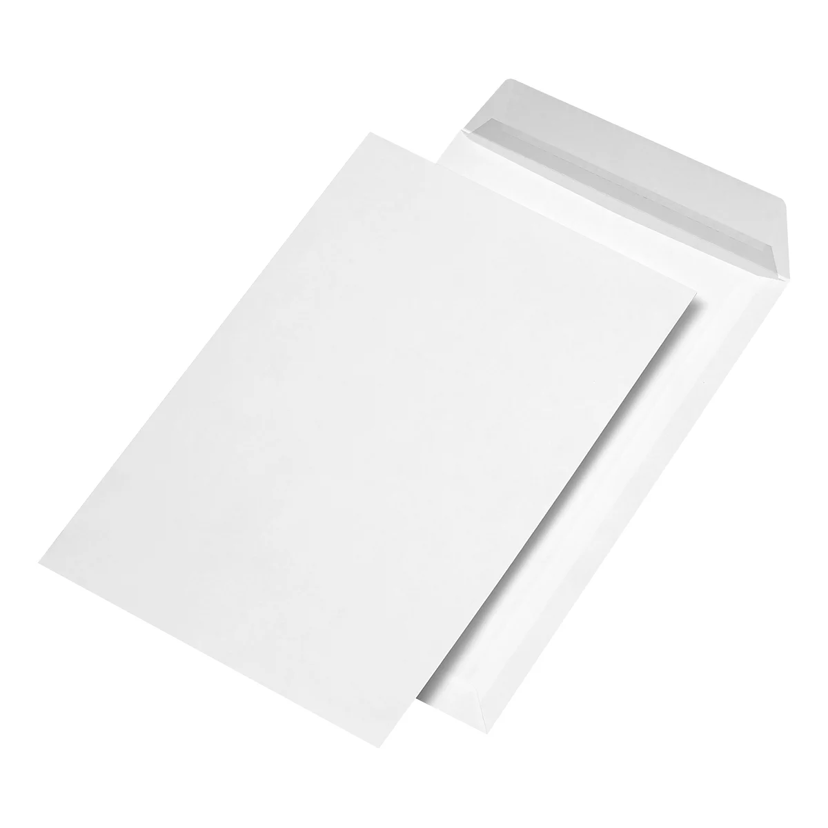 A white sheet of paper with a white envelope, shown in perspective.