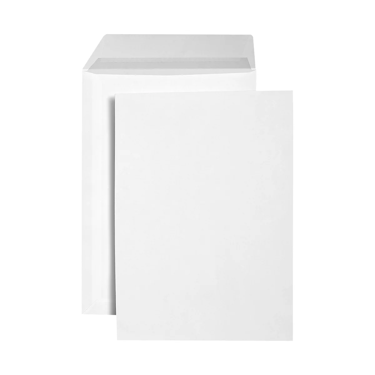 White envelope and a sheet of paper on a white background.