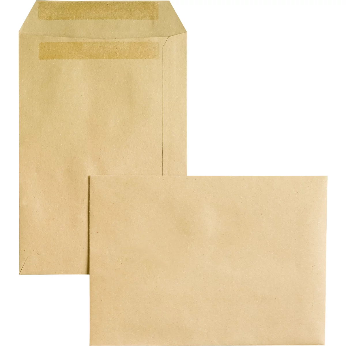 Two brown envelopes against a white background. One is open, the other lies in front.