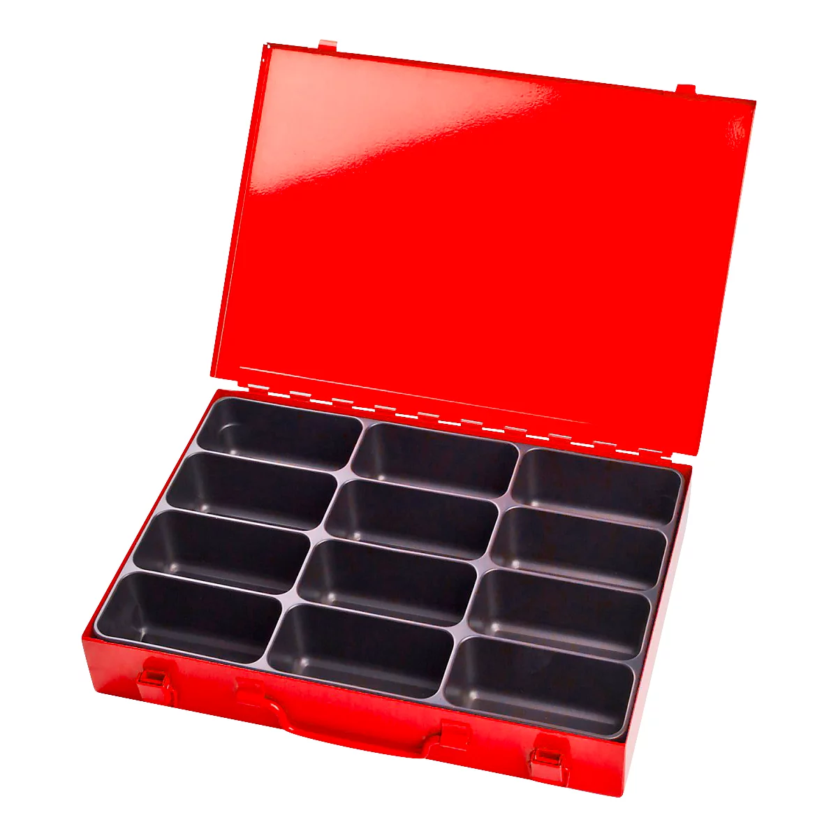 Mallette d'assortiment ADB, vide, 12 compartiments, verrouillable, avec poignée, L 330 x P 230 x H 50 mm, acier &amp; plastique ABS, rouge trafic RAL 3020