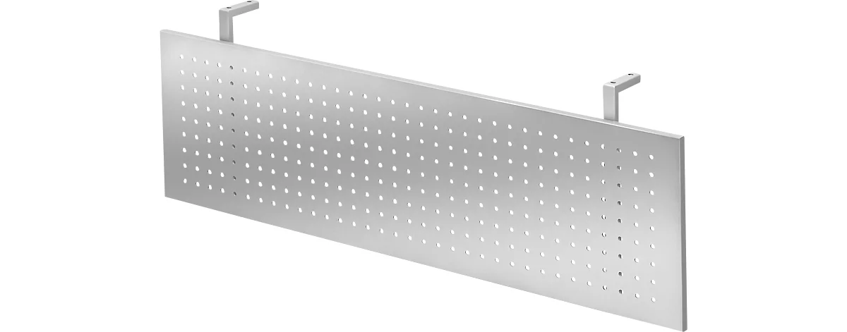 Mampara de privacidad para escritorios, metálica, perforada, acabado esmaltado al horno color plata, ancho 1200 mm