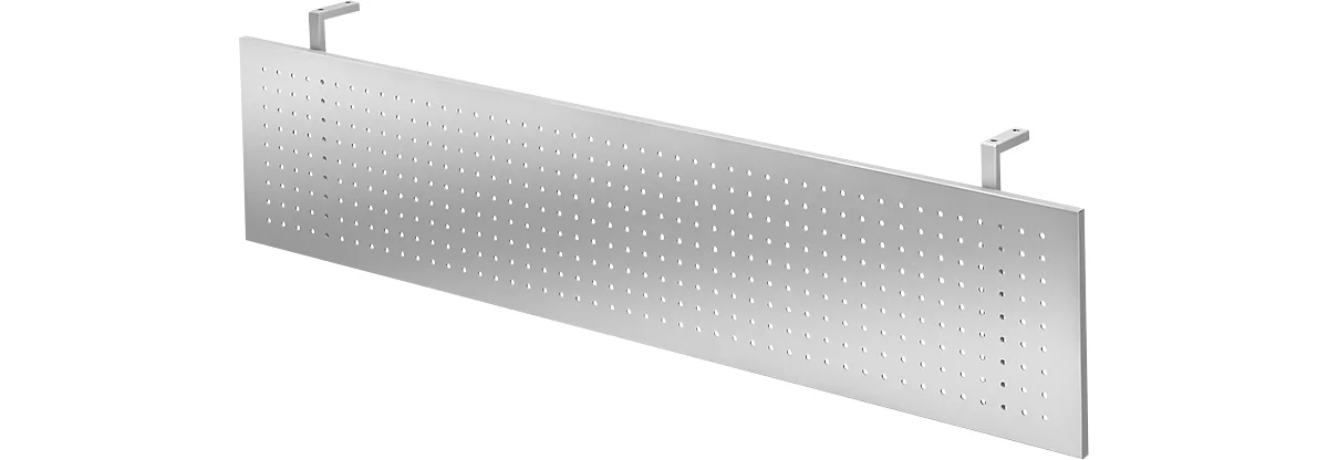 Mampara de privacidad para escritorios, metálica, perforada, acabado esmaltado al horno color plata, ancho 1600 mm