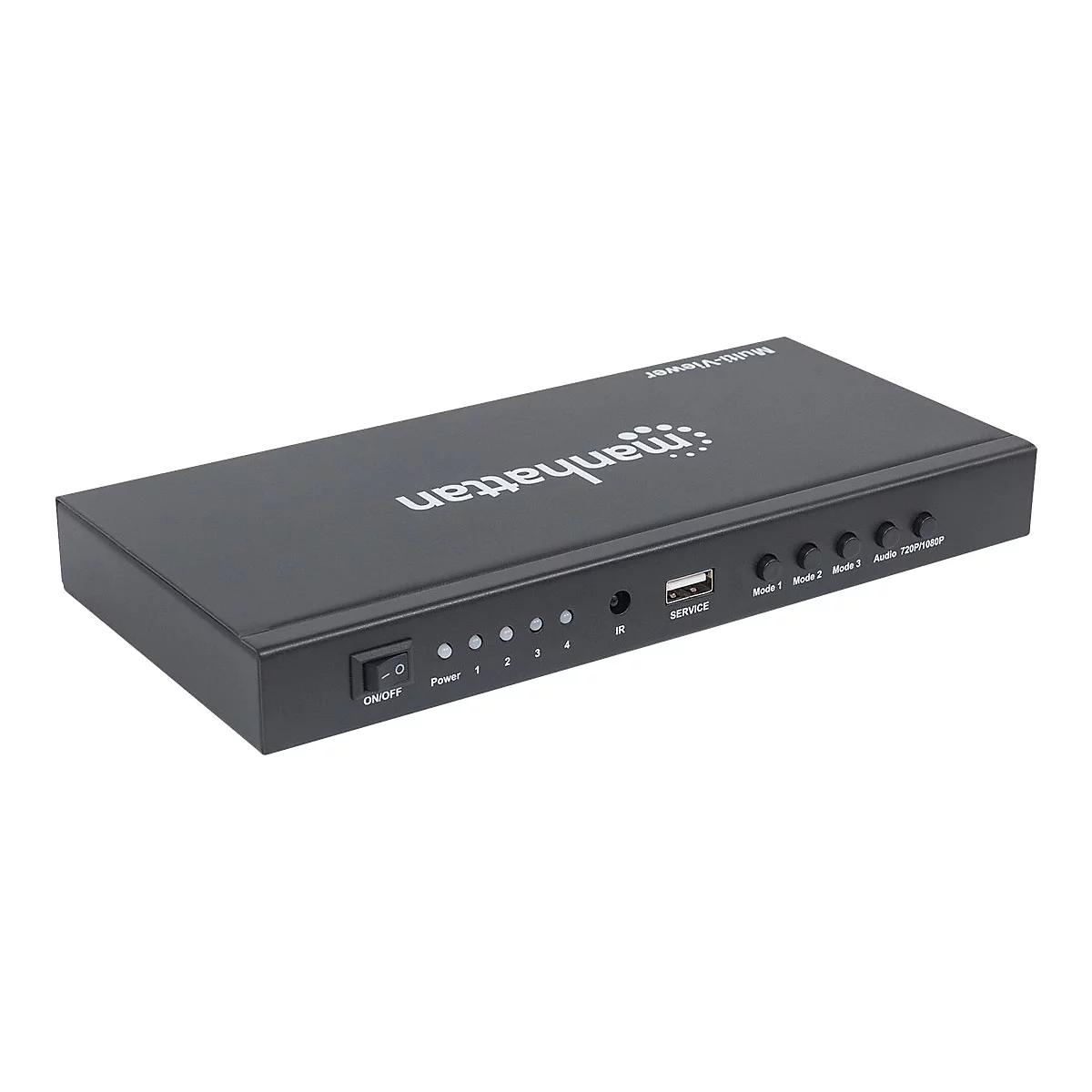 Manhattan 1080p 4-Port HDMI Multiviewer Switch, Switch with Four Inputs on One Display, Video Bandwidth Amplifier, Remote Control, Black, Three Year Warranty, Box - Video/Audio-Schalter - 4 Anschlüsse