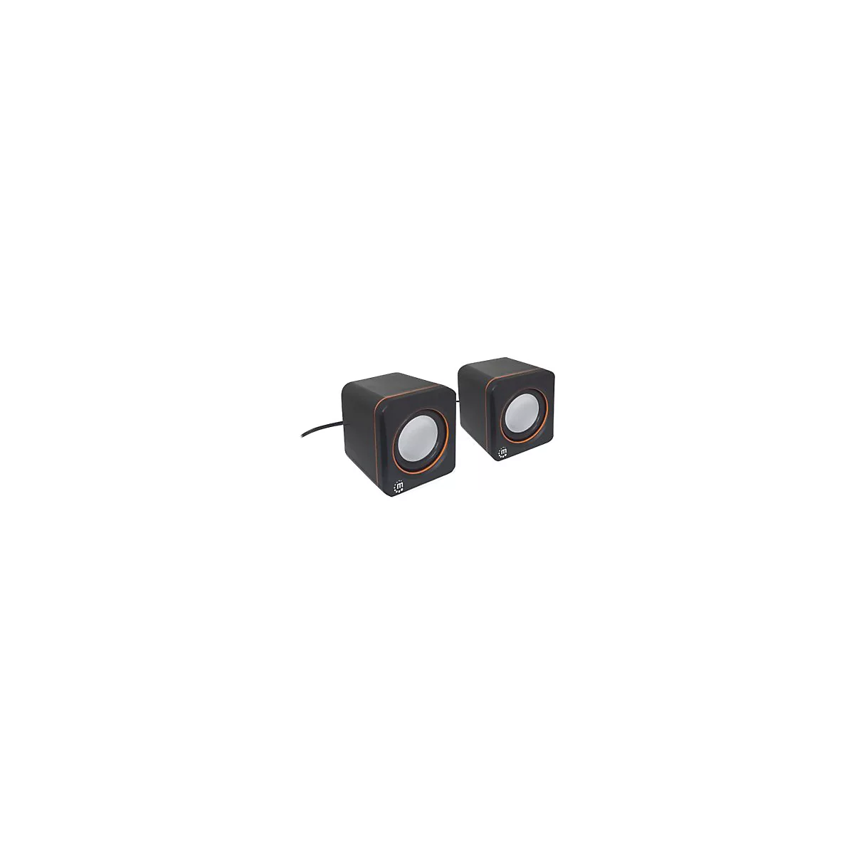 Manhattan 2600 Series Speaker System, Small Size, Big Sound, Two Speakers, Stereo, USB power, Output: 2x 3W, 3.5mm plug for sound, In-Line volume control, Cable 0.9m, Black, Three Year Warranty, Box - Lautsprecher - für PC