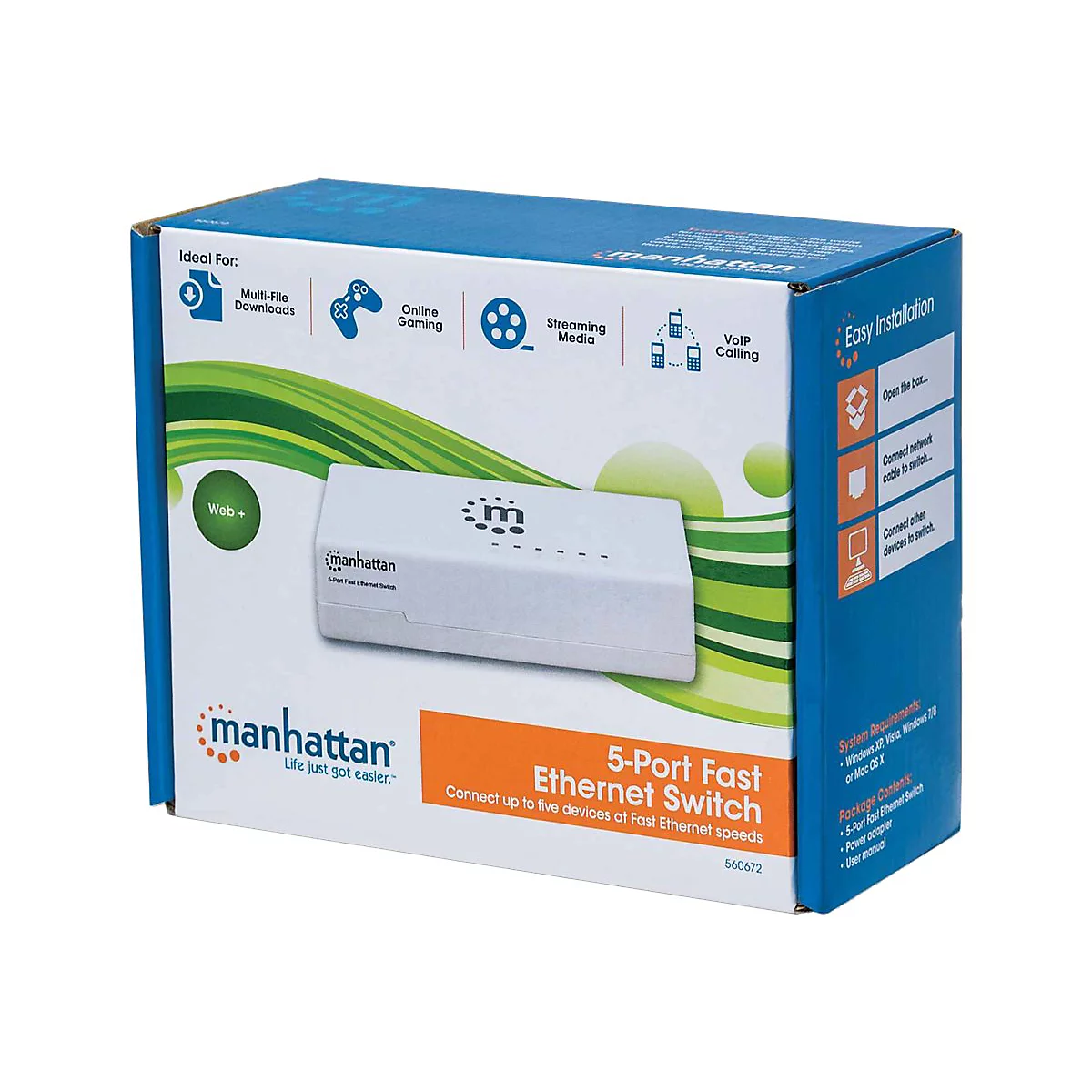 Manhattan 5-Port Fast Ethernet Switch, Plastic, Three Year Warranty, Box - Switch - unmanaged - 5 x 10/100 - Desktop