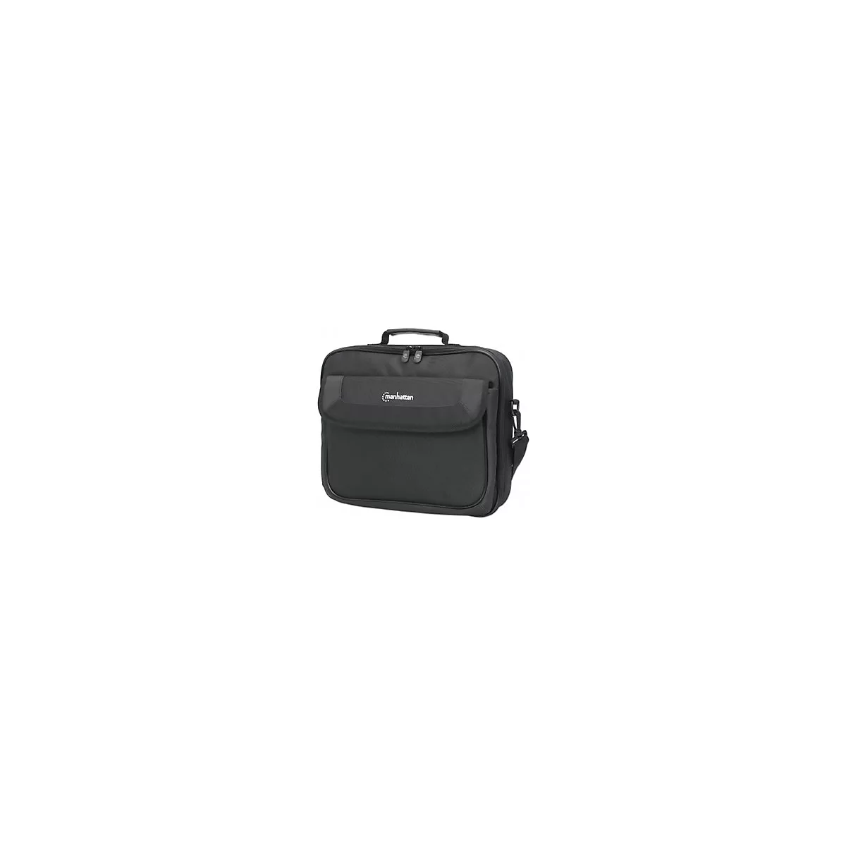 Schwarze Manhattan Laptoptasche mit Tragegriff vor weißem Hintergrund.