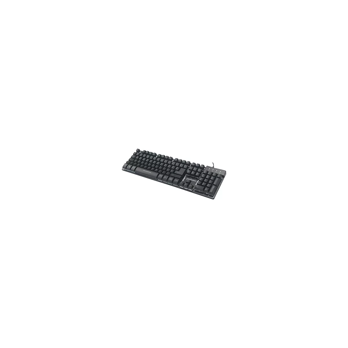 Manhattan Gaming USB Keyboard, Metal Base Edition, 12 Function Keys, Rainbow-LED Backlighting, 19 Anti-Ghost Key Caps, IPX4 (Splashproof) Rating, USB-A, Black, Retail Box (German layout) - Tastatur - hintergrundbeleuchtet - USB - QWERTY - Schwarz