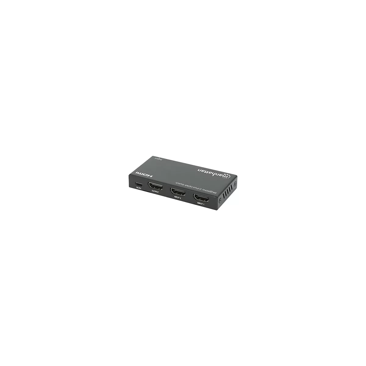 Manhattan HDMI Switch 2-Port, 8K@60Hz, Connects x2 HDMI sources to x1 display, Automatic Switching, Includes Micro-USB to USB-A power cable, Black, Three Year Warranty, Blister - Video/Audio-Schalter - 8K bei 60 Hz, 2-Port, HDMI - Desktop
