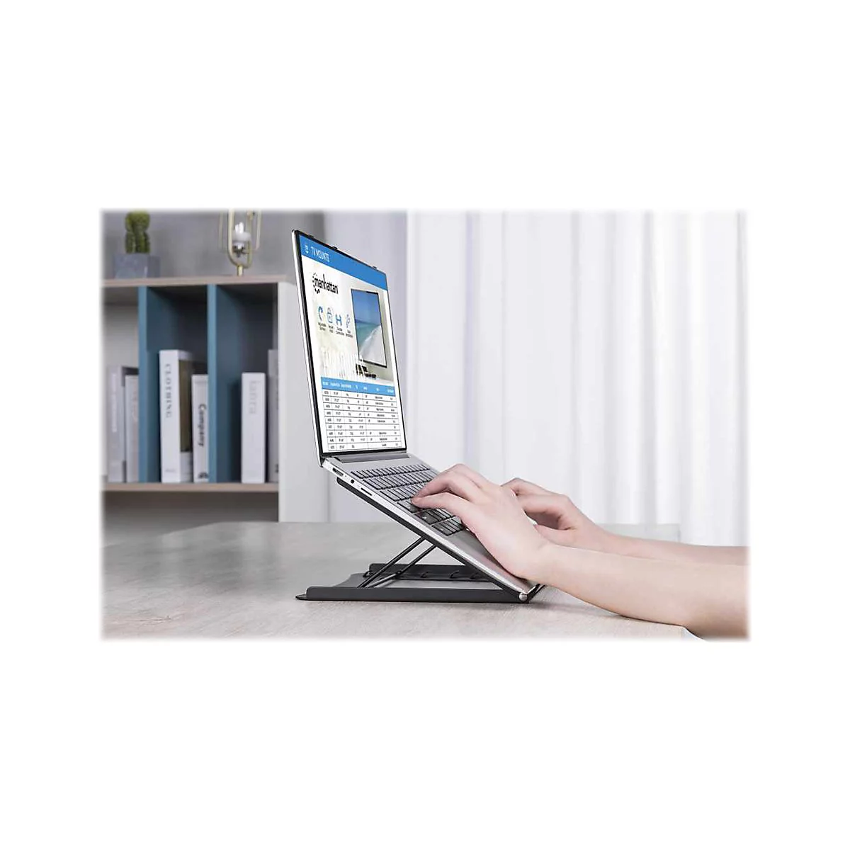 Manhattan Laptop and Tablet Stand, Adjustable (5 positions), Suitable for all tablets and laptops up to 15.6', Portable and Lightweight, Steel, Black, Lifetime Warranty - Notebook- / Tablet-Ständer - 39.6 cm - 10' - 15.6' - Schwarz