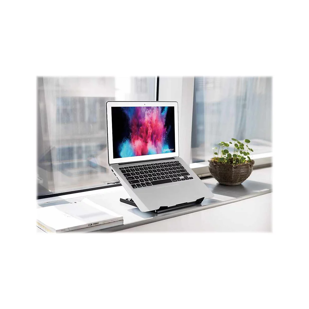 Manhattan Laptop and Tablet Stand, Adjustable (5 positions), Suitable for all tablets and laptops up to 15.6', Portable and Lightweight, Steel, Black, Lifetime Warranty - Notebook- / Tablet-Ständer - 39.6 cm - 10' - 15.6' - Schwarz