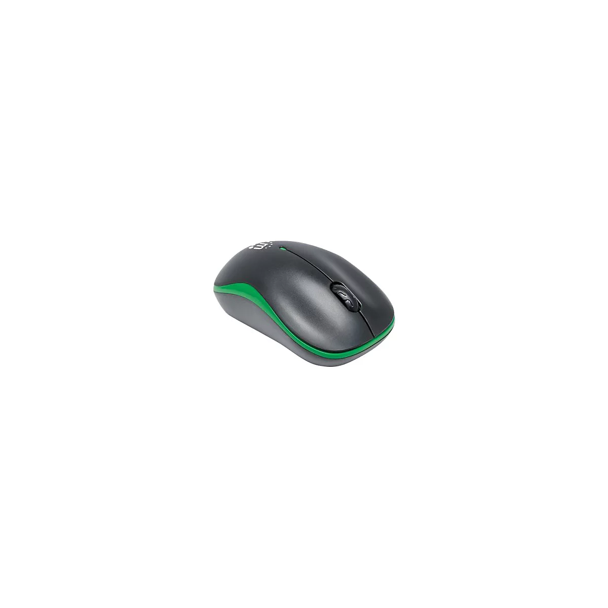 Manhattan Success Wireless Mouse, Black/Green, 1000dpi, 2.4Ghz (up to 10m), USB, Optical, Three Button with Scroll Wheel, USB micro receiver, AA battery (included), Low friction base, Three Year Warranty, Blister - Maus - RF - Schwarz/Grün