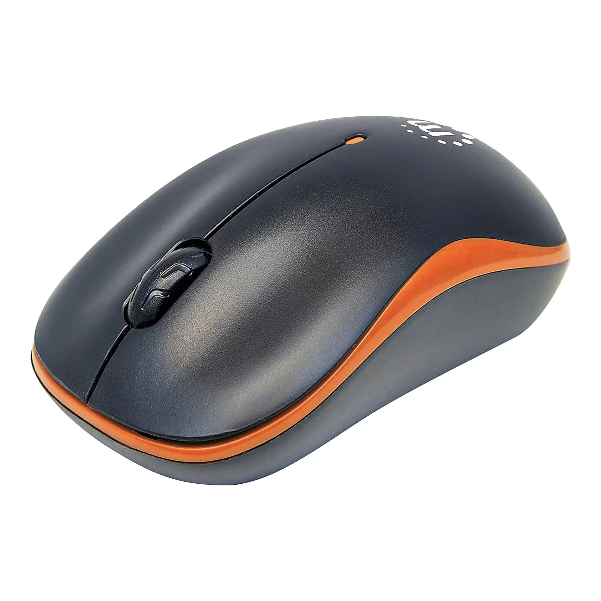 Manhattan Success Wireless Mouse, Black/Orange, 1000dpi, 2.4Ghz (up to 10m), USB, Optical, Three Button with Scroll Wheel, USB micro receiver, AA battery (included), Low friction base, Three Year Warranty, Blister - Maus - RF - Schwarz/Orange