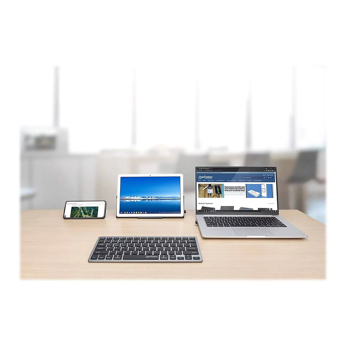 Manhattan Ultra Slim Dual-Mode - Tastatur - kabellos - 2.4 GHz, Bluetooth 3.0 - QWERTZ - USA
