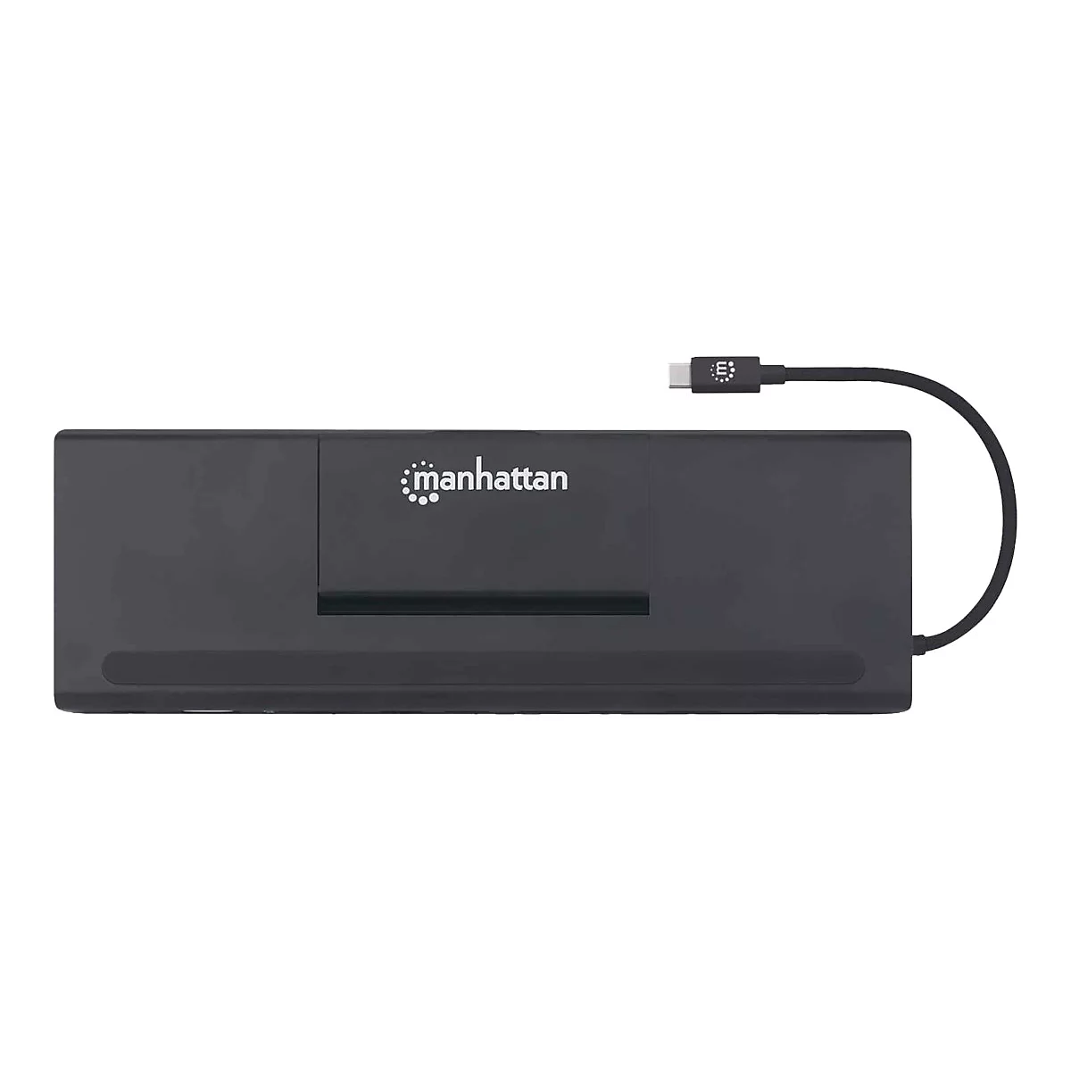 Manhattan USB-C Dock/Hub with Card Reader and MST, Ports (x9): Audio 3.5mm, DisplayPort, Ethernet, HDMI, USB-A (x3), USB-C and VGA, With Power Delivery (100W) to USB-C Port (Note add USB-C wall charger and USB-C cable needed),All Ports can be used...