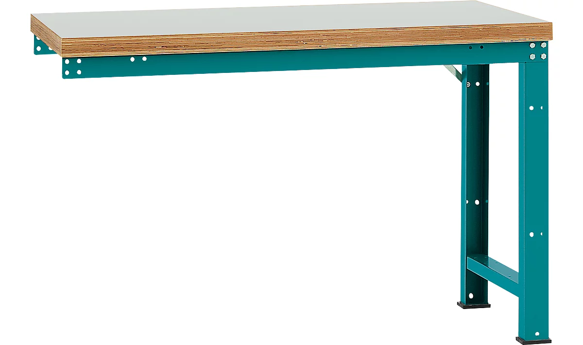 Manuflex Anbauwerkbank Profi Standard, Tischplatte Kunststoff, 1500 x 700 mm, wasserblau