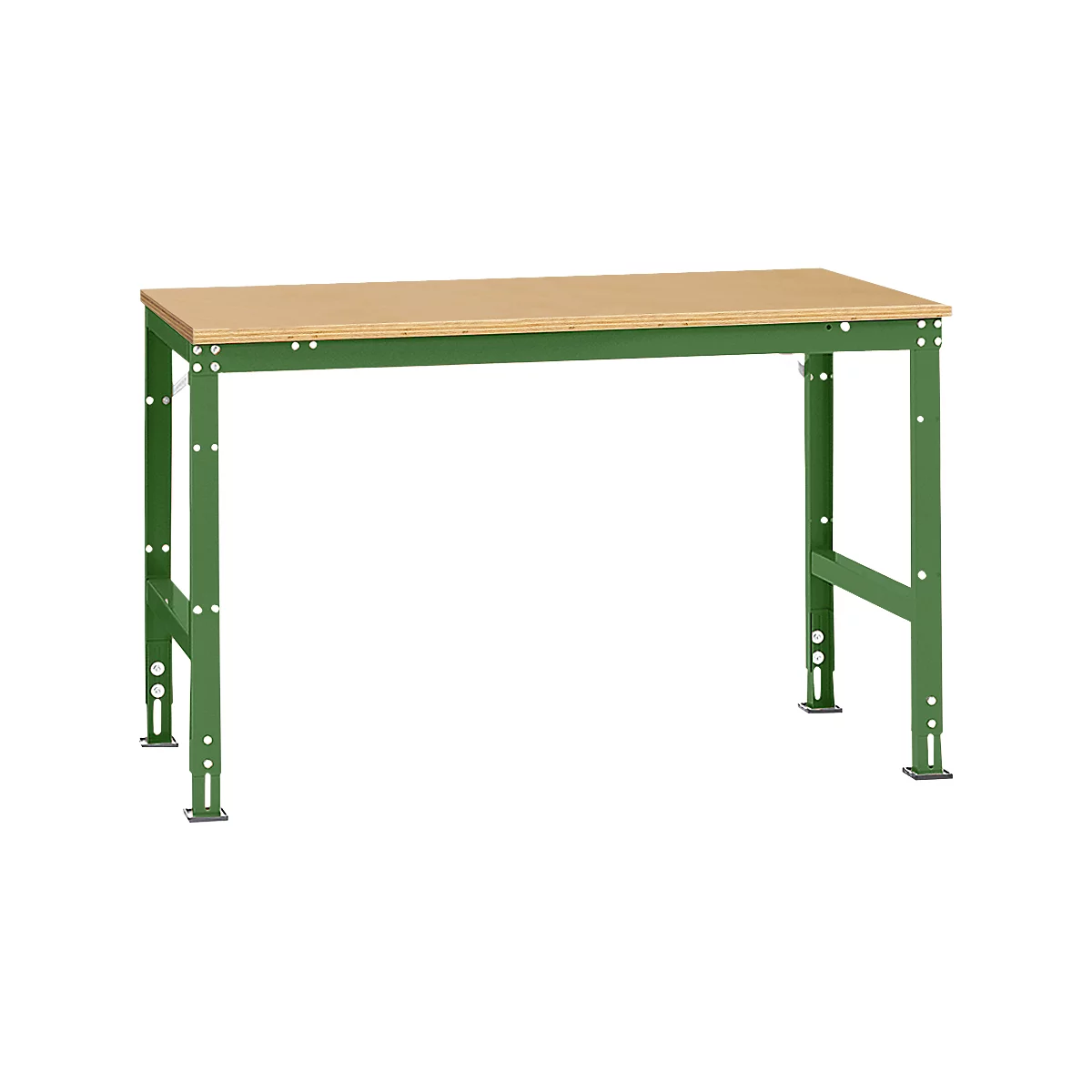 Manuflex Arbeitstisch UNIVERSAL Standard, 1500 x 1000 mm, Multiplex natur, resedagrün