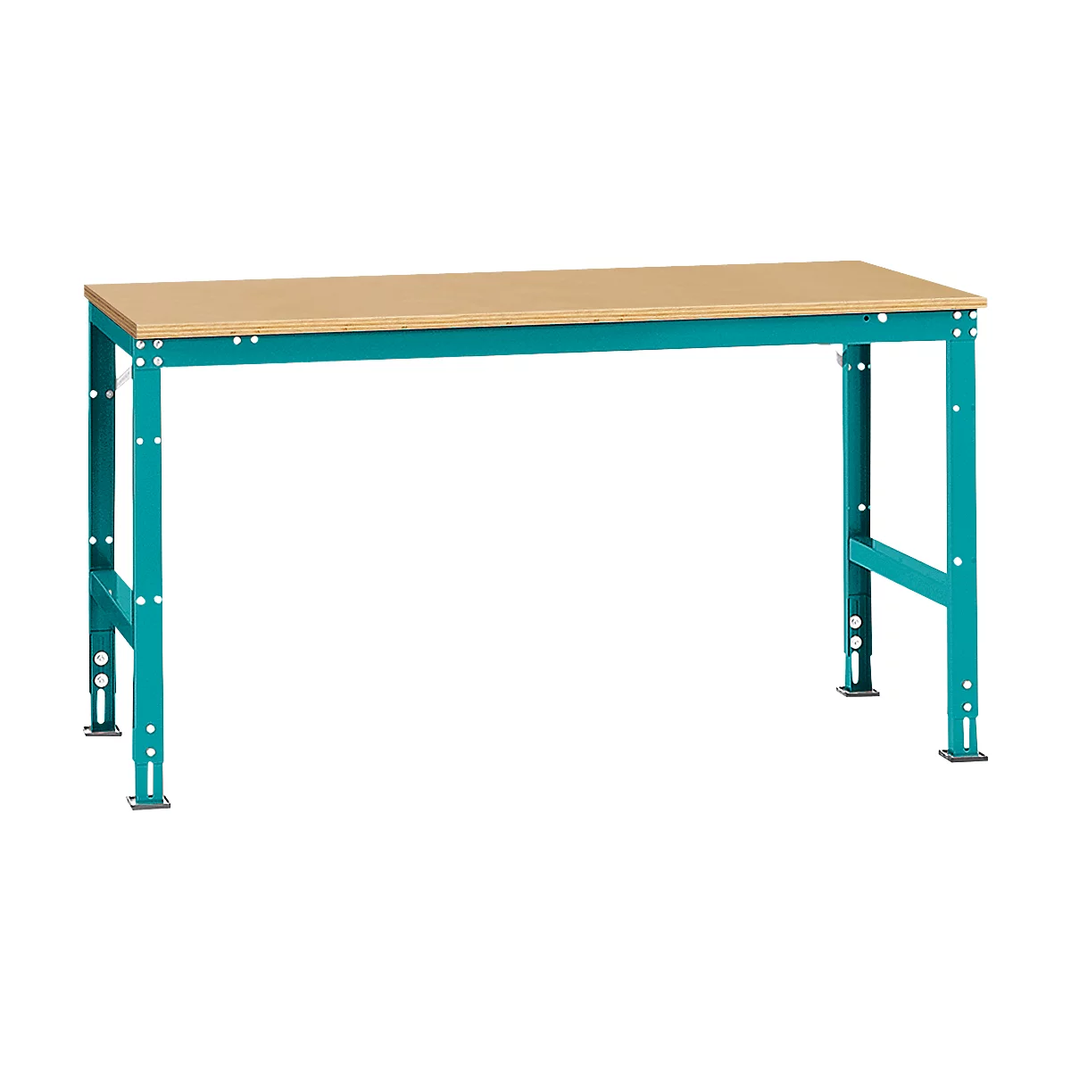 Manuflex Arbeitstisch UNIVERSAL Standard, 1750 x 1000 mm, Multiplex natur, wasserblau