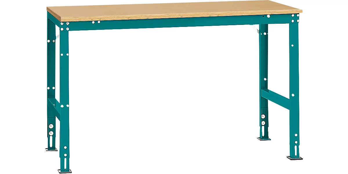 Manuflex Grundtisch UNIVERSAL Standard, Tischplatte Multiplex, 1500x800, wasserblau