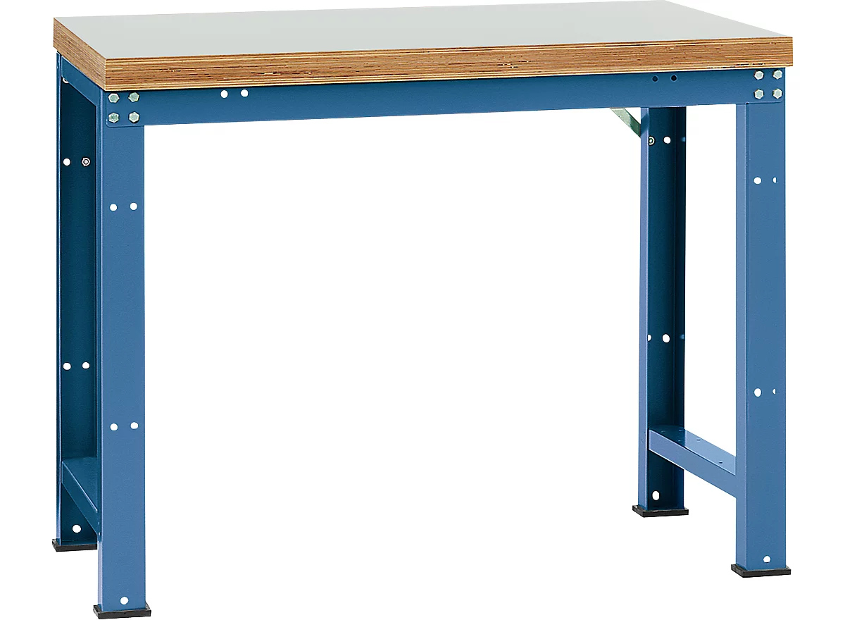 Manuflex Werkbank Profi Standard, Tischplatte Kunststoff B 1250 x T 700, brillantblau