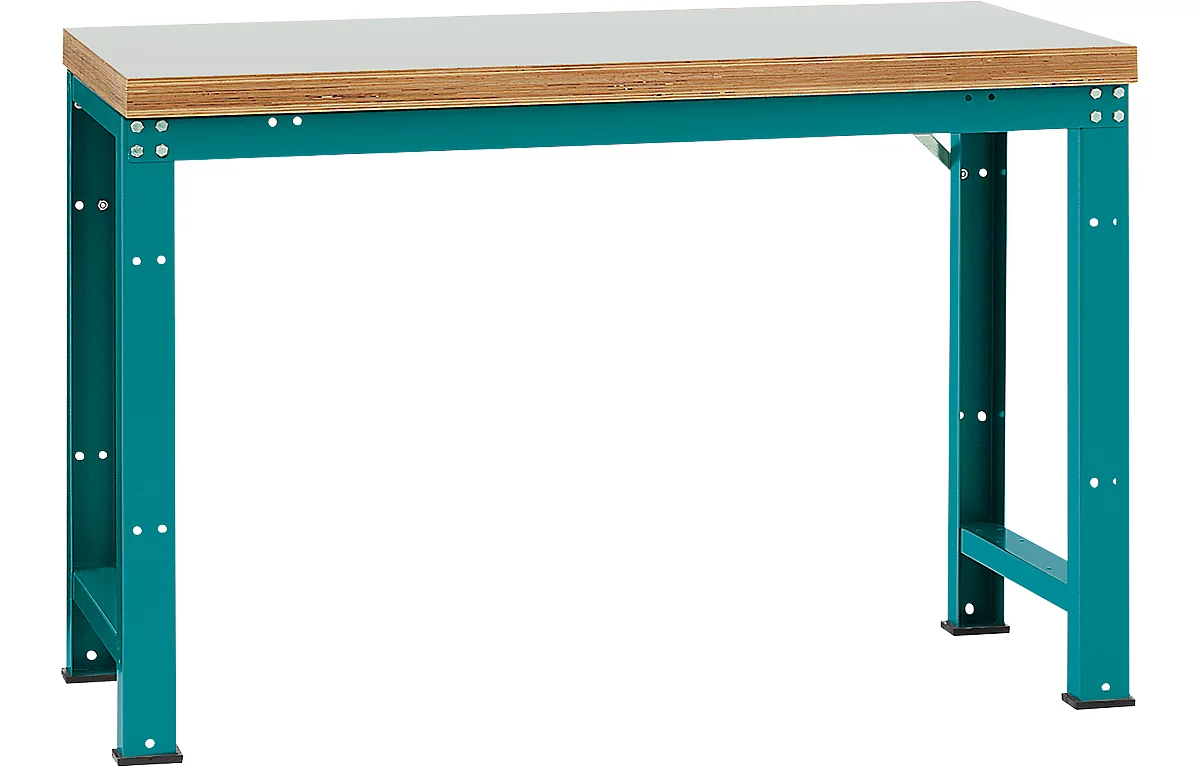 Manuflex Werkbank Profi Standard, Tischplatte Kunststoff B 1500 x T 700, wasserblau